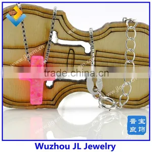Synthetic Cross Opal Gemstone/ 925 Sterling Silver Jewelry/opal Cross Necklace thumbnail-6