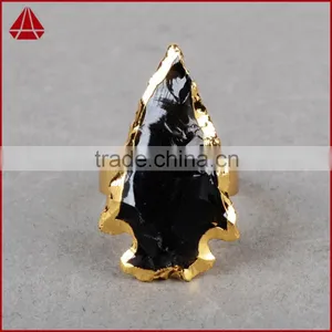 Natural Rough Black Obsidian Stone Arrowhead Ring Jewelry thumbnail-6