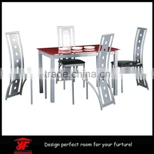 Adult 4 Chairs Set Stainless Steel Dining Table With Glass thumbnail-1