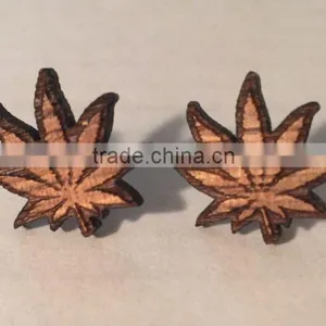 Good Quality Wood 420 Leaf Stud Earrings, Weed/marijuana Leaf, Wood, Surgical Steel thumbnail-1