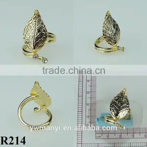 Attractive Design a Grain of Leaves Plated Gold Ring Rhinestone Ring R214 thumbnail-2