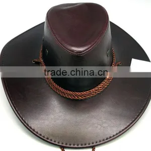 Dark Brown Leather Cowboy Hat Men Women Western Style Hat thumbnail-1