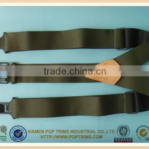 Durable Dark Green Elstic Suspenders for Men With Leather Patch thumbnail-1