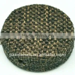 Woven Cloth Woven Beads, Acrylic With Cloth, Coffee, Flat Round, 33x11mm, Hole: 3mm.(WOVE-R003-14) thumbnail-1