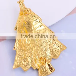 Vintage X'mas Palm Tree With Multicolor Rhinestone Snow Gold Brooch thumbnail-3