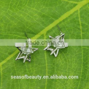 Decorative Ear Stud Metal Silver Star Fashionable Design Ear Studs thumbnail-1