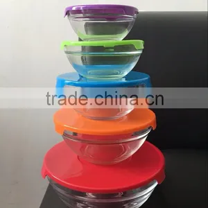 Color Lid Five Size Available Crisper Style Retaining Freshness Glass Bowl thumbnail-1