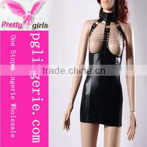 Leather Skirt Set,Synthetic Leather Tube Dress,Leather And Lace Costumes thumbnail-1