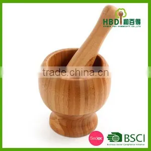 Custom Bamboo Garlic Pot and Tool,wood Mortar Pestle thumbnail-3