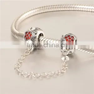 925 Sterling Silver Heart Red CZ Safety Chains Mother Day Gift Bracelet Chains thumbnail-2