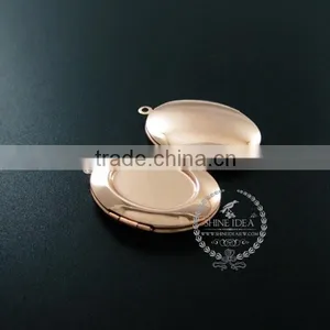 32*22MM Rose Gold Plated Brass Oval Photo Locket Vintage Style Fold Photo Locket Pendant Charm 1120013 thumbnail-3