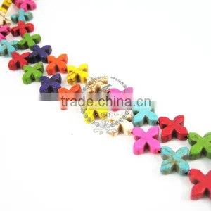 1 String 15inch 15mm Vintage Mix Color Dyeing Turquoise Flower Cross Unique Beads 3010010 thumbnail-1