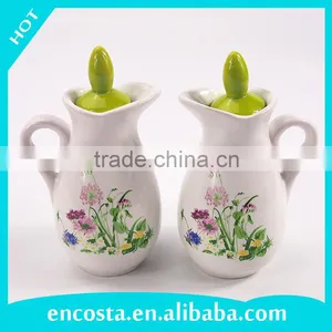 Set Of 2 Kitchen Flower Ceramic Vinegar Oil Pot Jar Container thumbnail-1