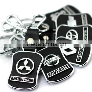 Wholesale Promotion Fancy Cheap Car Brand Logo Engraved Custom Shaped Leather and Metal Car Keychain thumbnail-6