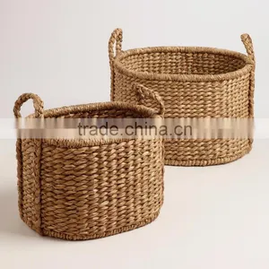 Natural Water Hyacinth Oval Baskets Wholesale, Water Hyacinth Basket Made in China thumbnail-1