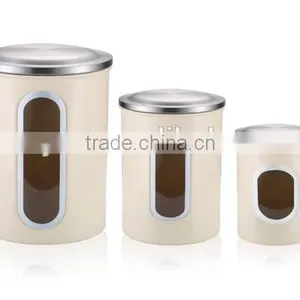 Cream-coloured Stainless Steel Kitchen Canister Set thumbnail-2