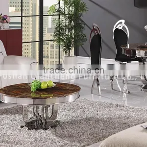 Coffee Table Set With Flower Shape Stainless Steel Base thumbnail-5