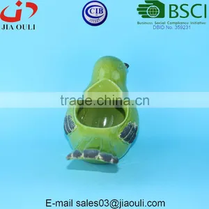 BSCI Factory Ceramic Bird Figurines, Crakle Glazed Green Bird Flower Pot thumbnail-4
