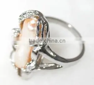 18K Gold Baroque Orange Pearl Tahitian Pearl Ring thumbnail-1