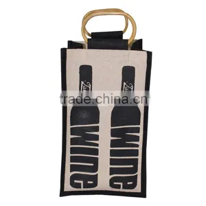 Four Bottle Juco Wine Bag With Wooden Cane Handle thumbnail-1
