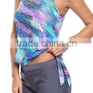 One Piece Swimsuit Women Polyester Spandex Waist Length Style Tankini Trendy Slim Stripes Print Blouse Set Sports Swimsuit thumbnail-2