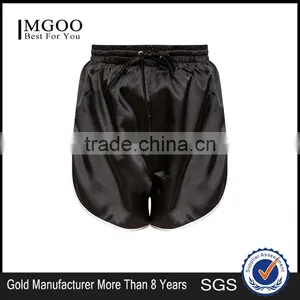 High Waist Women Plain Black Satin Contrast Binding Runner Shorts With High Curved Side thumbnail-1