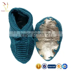 Booties Gold Folded Front Hand Knit Wool Cashmere Booties thumbnail-6