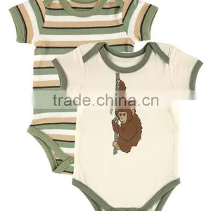 Re Stripe Applique Bear Organic Cotton Summer Wear Short Sleeve Wholesale Pattern Custom Made Kids Jumpsuit thumbnail-3