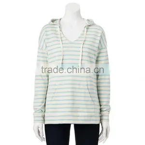 Cheap Price Lightweight Girls Long Sleeves Blue White Striped Drawstring Hoodie Pullover thumbnail-2