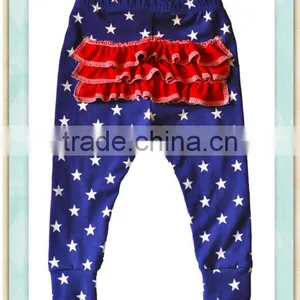 Girls Leggings Baby Girl Toddler Leggings Red Drape Dust Ruffle on Hip With White Stars Fourth of July Blue Pants Trousers thumbnail-1