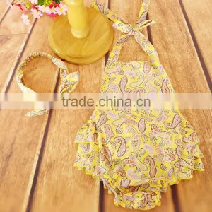Yellow Floral Printed 100% Cotton Ruffles Princess Baby Romper thumbnail-1