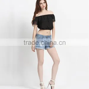 Wholesale Hot Sale Photo Image Girls Boat Neck Blouse Designs Ladies Fashion Crop Top thumbnail-5