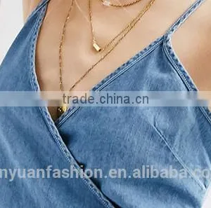 Apparel Denim Sexy Blue Plunge Neck Dress Spaghetti Strap Sashes Wrap Dresses Backless Sleeveless Street A-line Dress thumbnail-3