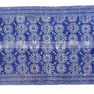 4 X 6 Ft Blue Cotton Block Print Accent Area Dhurrie Rug Hand Woven Flat Weave thumbnail-1