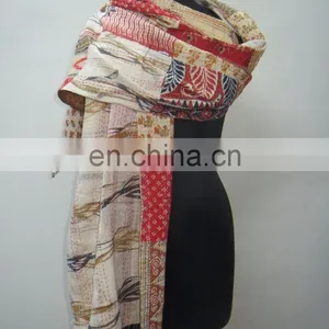Indian Kantha Scraves Women Neck Wrap Printed New Kantha Shawl Handmade Hijab thumbnail-2