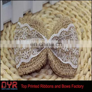 Blue Lace Jute Burlap Ribbon Bow thumbnail-3