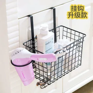 Upgrades Type Black Household Iron Desktop Storage Basket With Hook For Living Room thumbnail-1