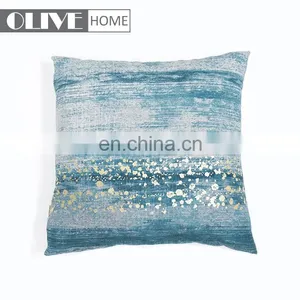 Fashion Chenille Fabric Gold Stamping Ombre Photo Printed Cushion Pillow thumbnail-1