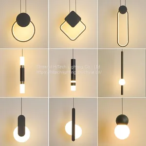 Novelty Nordic Led Pendant Lights For Living Room Bedroom Bedside Bar Wall Decor Lighting Geometry Hanging Lamps Kitchen Fixture thumbnail-1