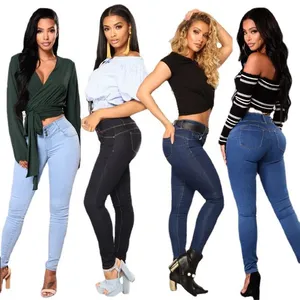 Hip-lifting Slim Women's Four-color Wide-waisted Denim Trousers thumbnail-1