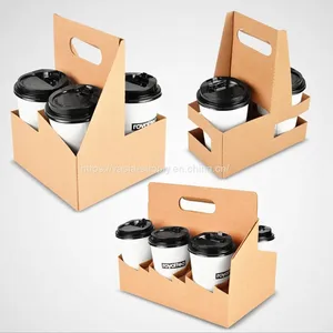 Eco Friendly Disposable Paper Take Out Coffee 4 Cup Drink Carrier With Handle thumbnail-1