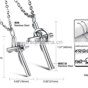 Titanium Steel Jewelry Wholesale Love Touching the Cross Titanium Steel Couples Necklaces With Pure Steel thumbnail-3