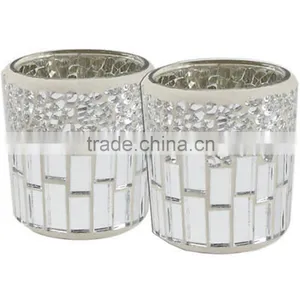 Handmade European Style Mosaic Candle Holders Glass Candlestick & Romatic Candle Cup & Glass Vasw For Wedding Decoration thumbnail-2