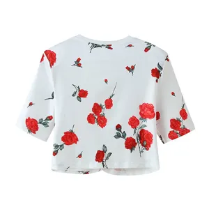 INS Retro Print Loose Casual Print Round Neck Short Sleeved T-shirt Top 2025 thumbnail-1
