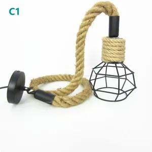 E26 E27 Jute Rope Electrical Cables Factory Vintage Hanging Lamp Hemp Rope Pendant Lights thumbnail-4