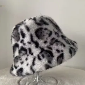 Leopard Print Faux Mink Fur Bucket Hat thumbnail-4
