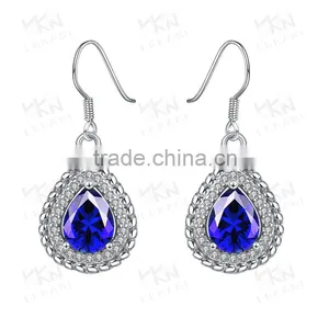 New Fashion Indian Designer Round Shape Diamond Drop Earrings With Blue Stone thumbnail-1