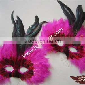 Bachelorette Party Supplies Rose Red Turkey Feather Mardi Gras Mask thumbnail-3