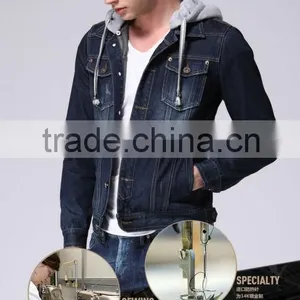 Denim Jacket Shop Fashion Plain Zipper Men's Denim Jacket With Fleece Hoody thumbnail-6