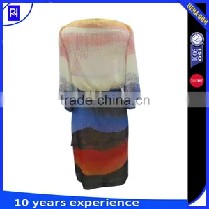 100% Silk Chiffon Digital Print Wrap Dress Self Fabric Tie Long Sleeve Knee Length Placement Cut Elegant Graceful Casualwear thumbnail-2